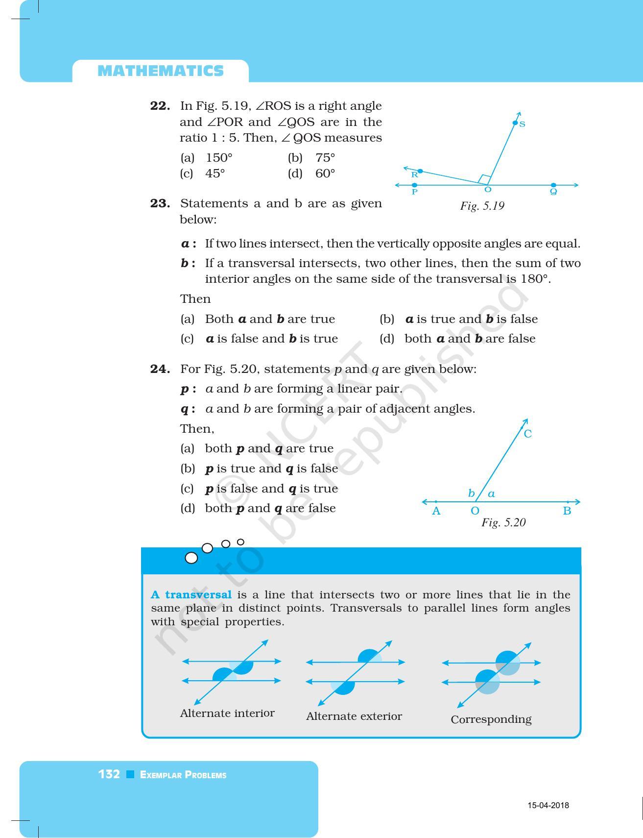 NCERT Exemplar Book for Class 7 Maths: Chapter 5- Lines and Angles - Page 13
