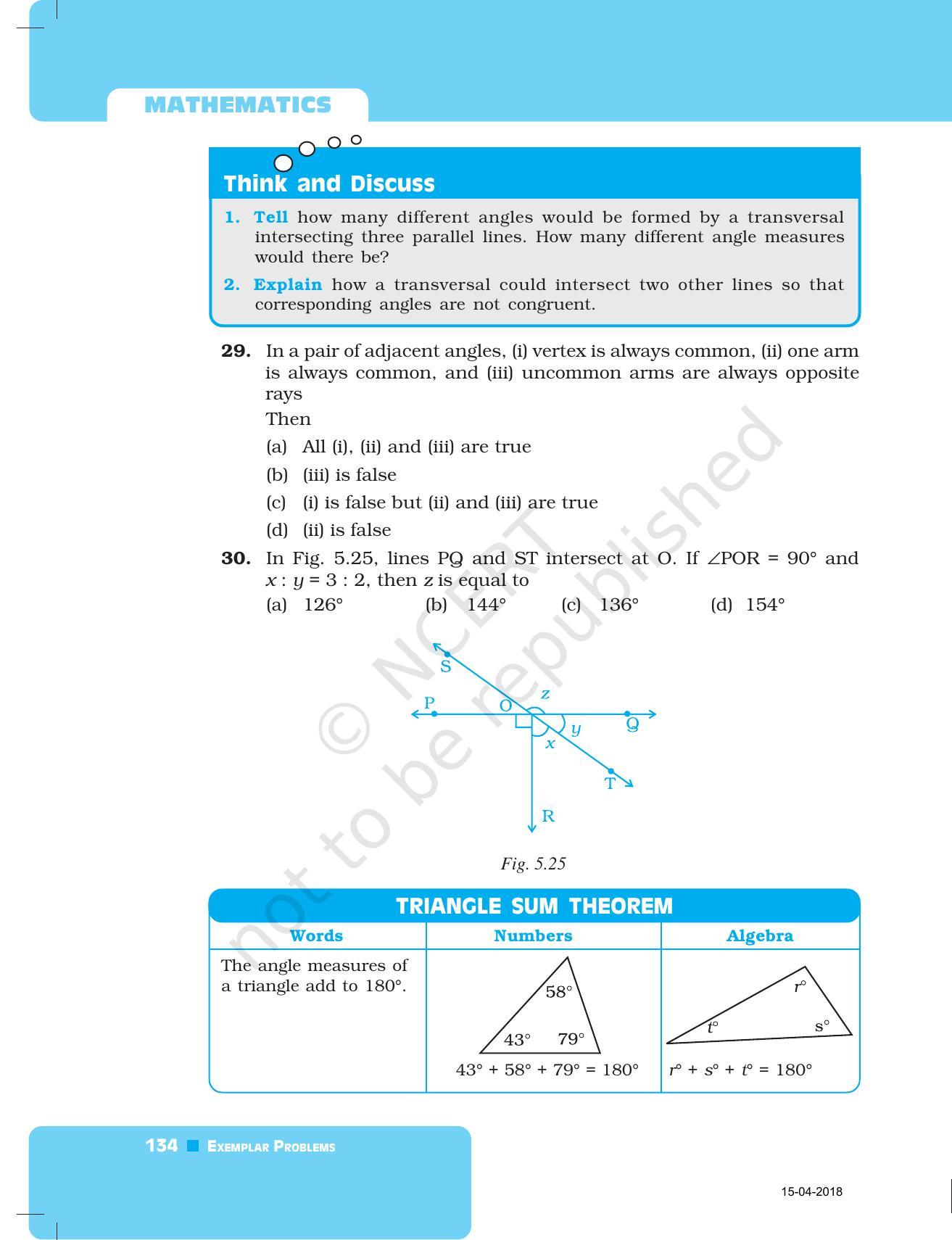NCERT Exemplar Book for Class 7 Maths: Chapter 5- Lines and Angles - Page 15