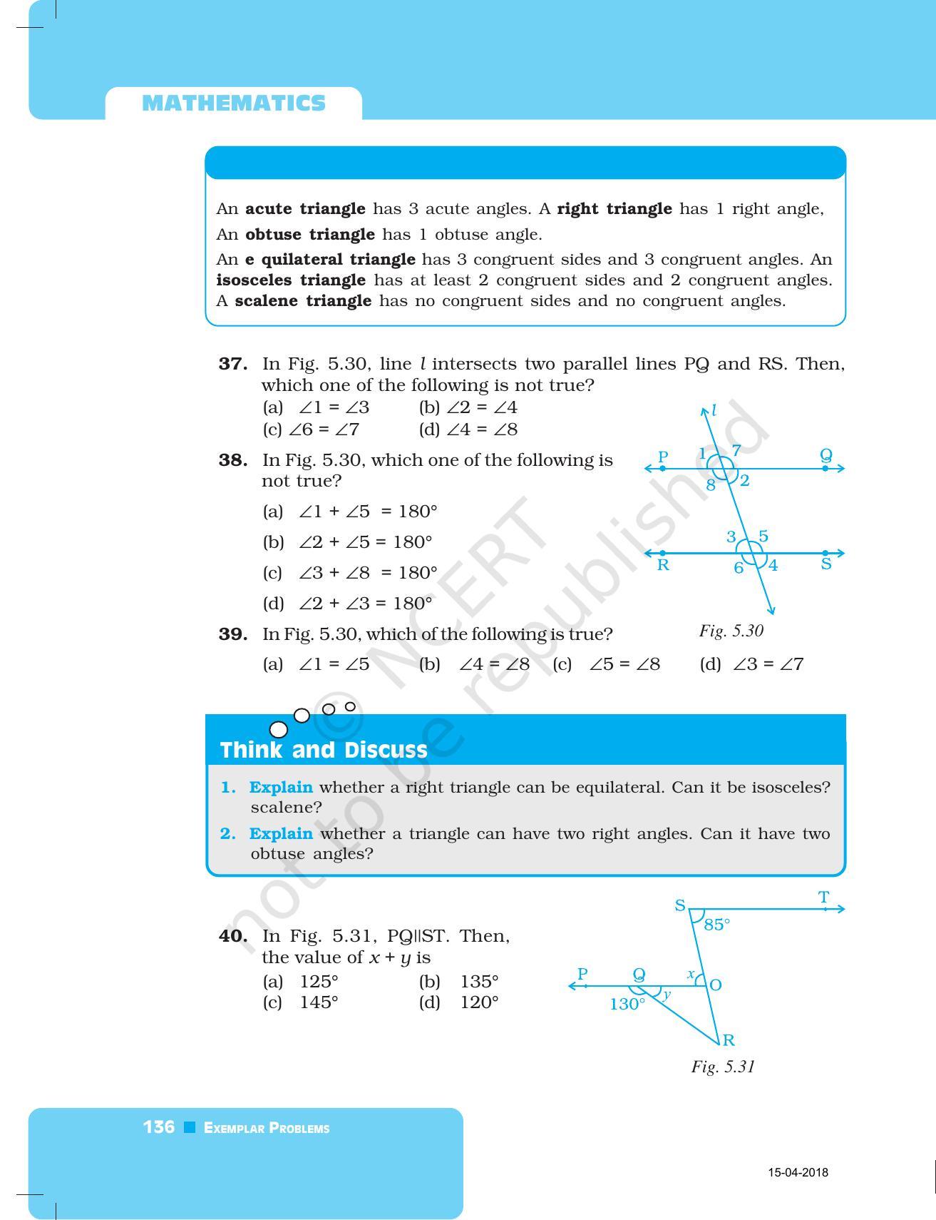 NCERT Exemplar Book for Class 7 Maths: Chapter 5- Lines and Angles - Page 17