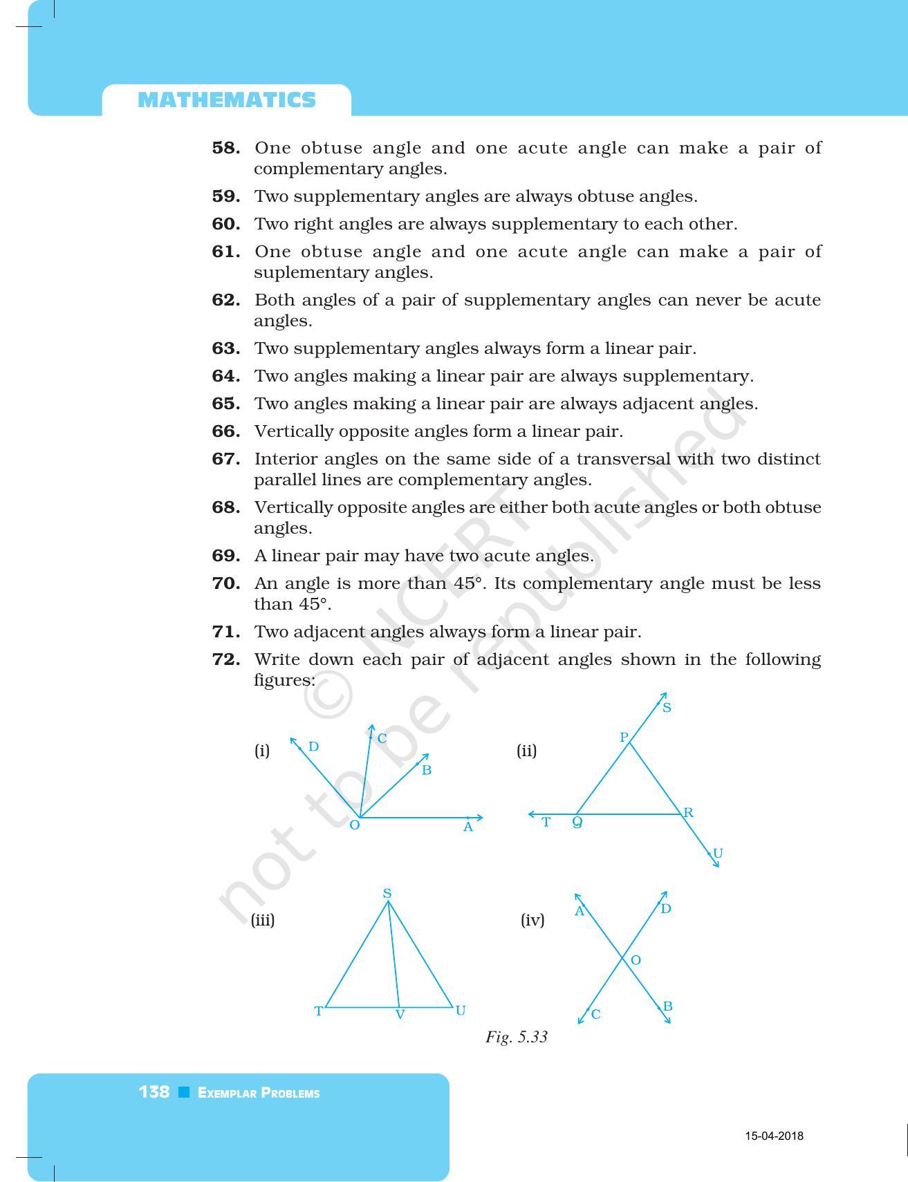 NCERT Exemplar Book for Class 7 Maths: Chapter 5- Lines and Angles - Page 19