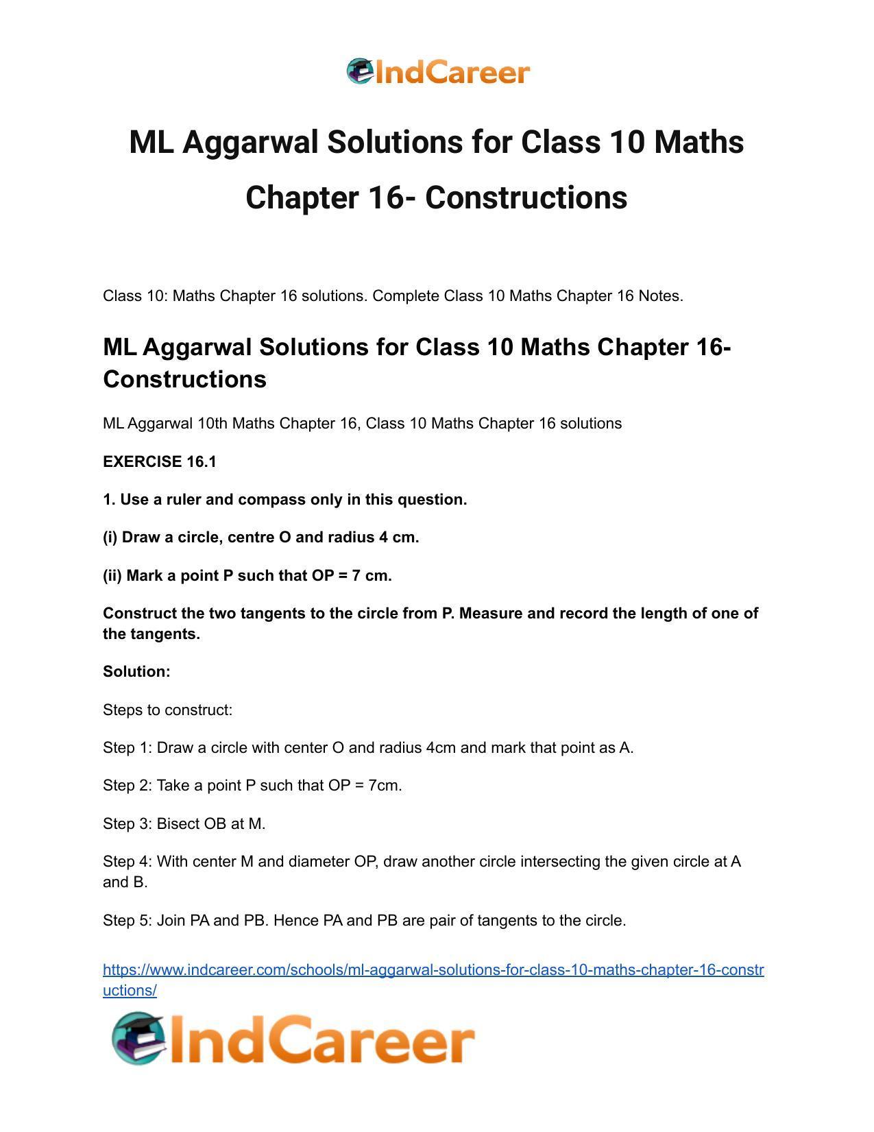 ML Aggarwal Solutions for Class 10 Maths Chapter 16- Constructions - Page 2