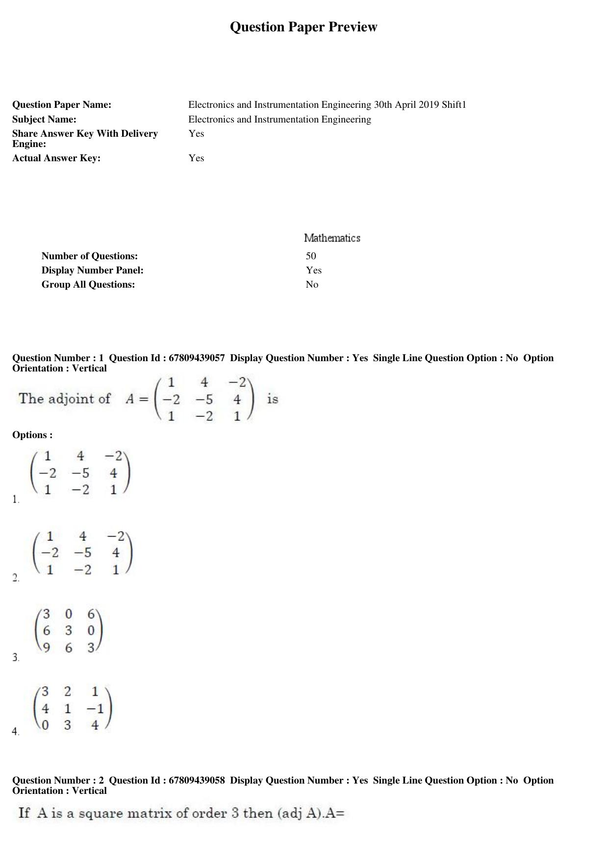 AP ECET 2019 - Electronics and Instrumentation Engineering Question Paper With Preliminary Keys Shift1 - Page 1