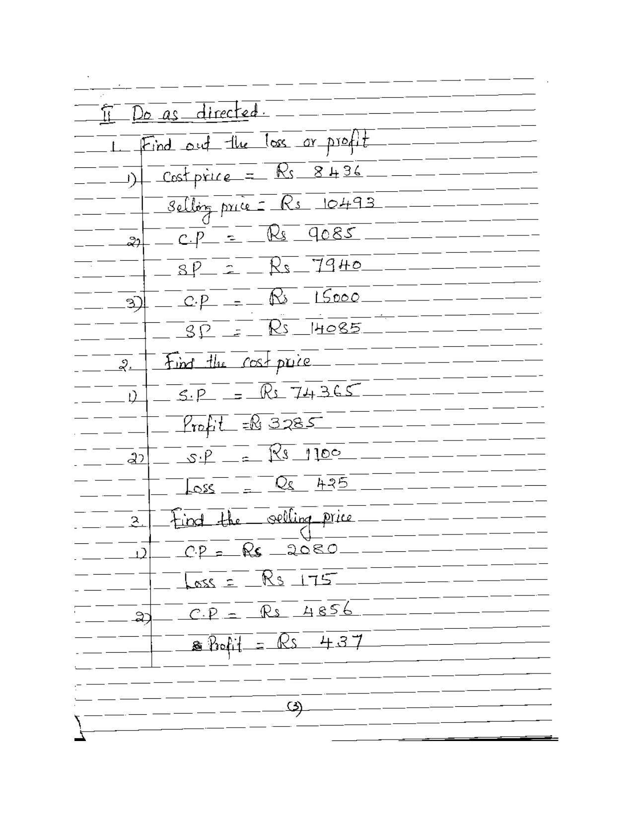 Worksheet for Class 5 Maths Profit and Loss Assignment 3 - Page 3