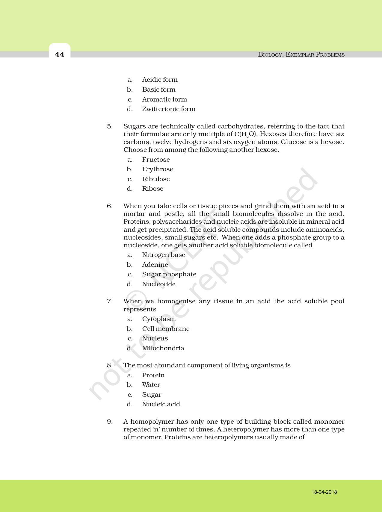 NCERT Exemplar Book for Class 11 Biology: Chapter 9 Biomolecules - Page 2