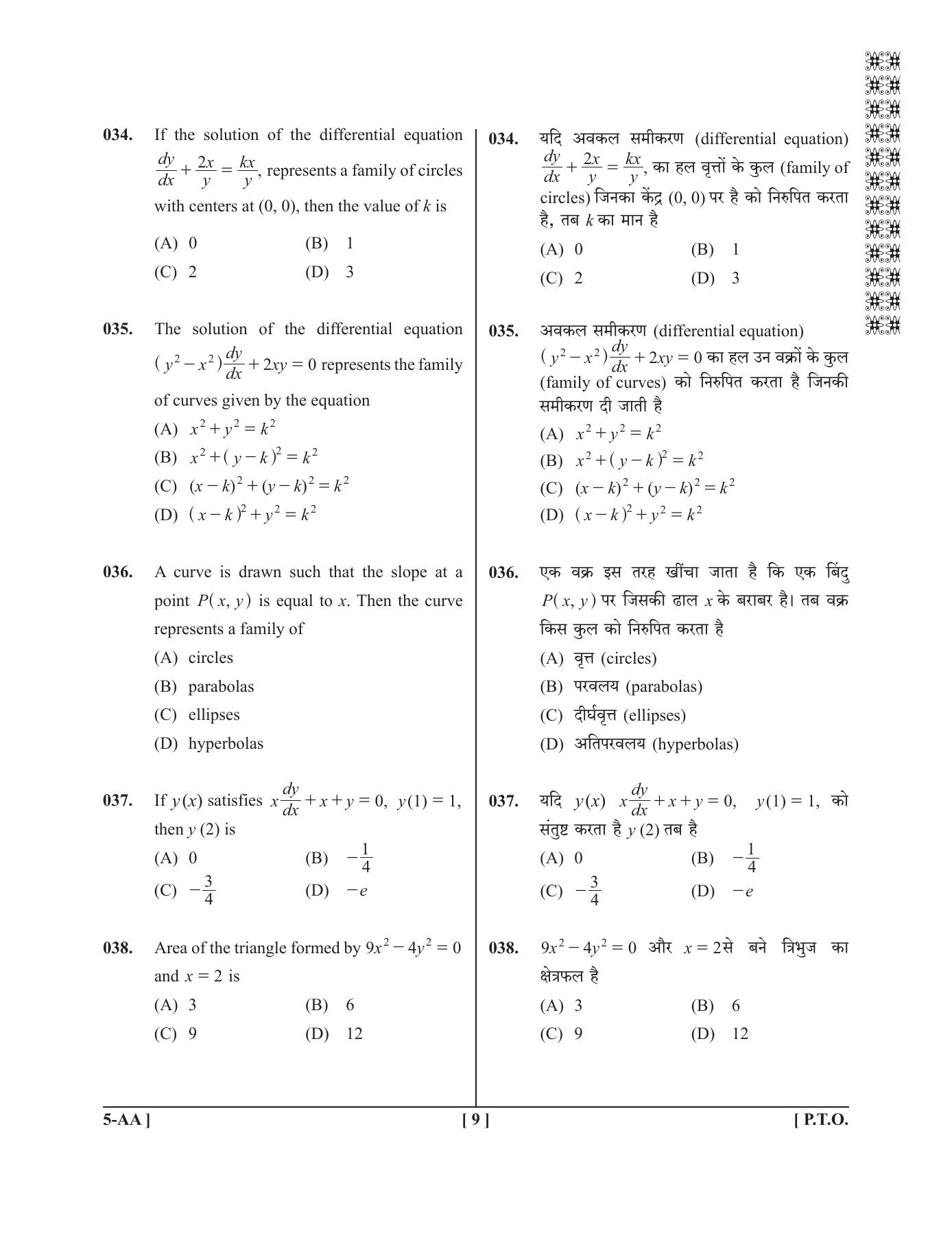 UPSEE - UPTU 2019 Question Paper 5 (AA) - Page 9