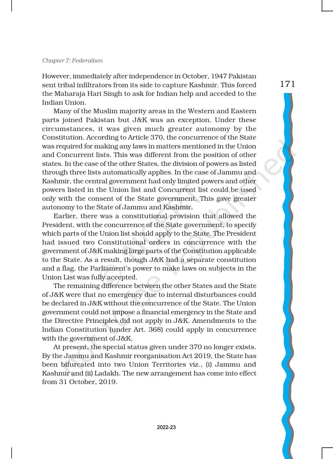 NCERT Book for Class 11 Political Science (Indian Constitution at Work) Chapter 7 Federalism - Page 22