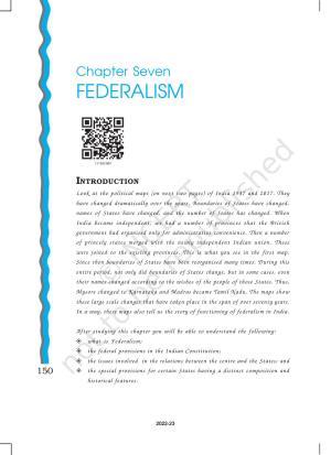 NCERT Book for Class 11 Political Science (Indian Constitution at Work) Chapter 7 Federalism