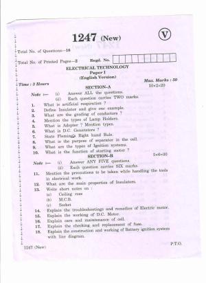 AP Inter 1st Year Electrical Technology-I March-2020-Vocational Question Paper