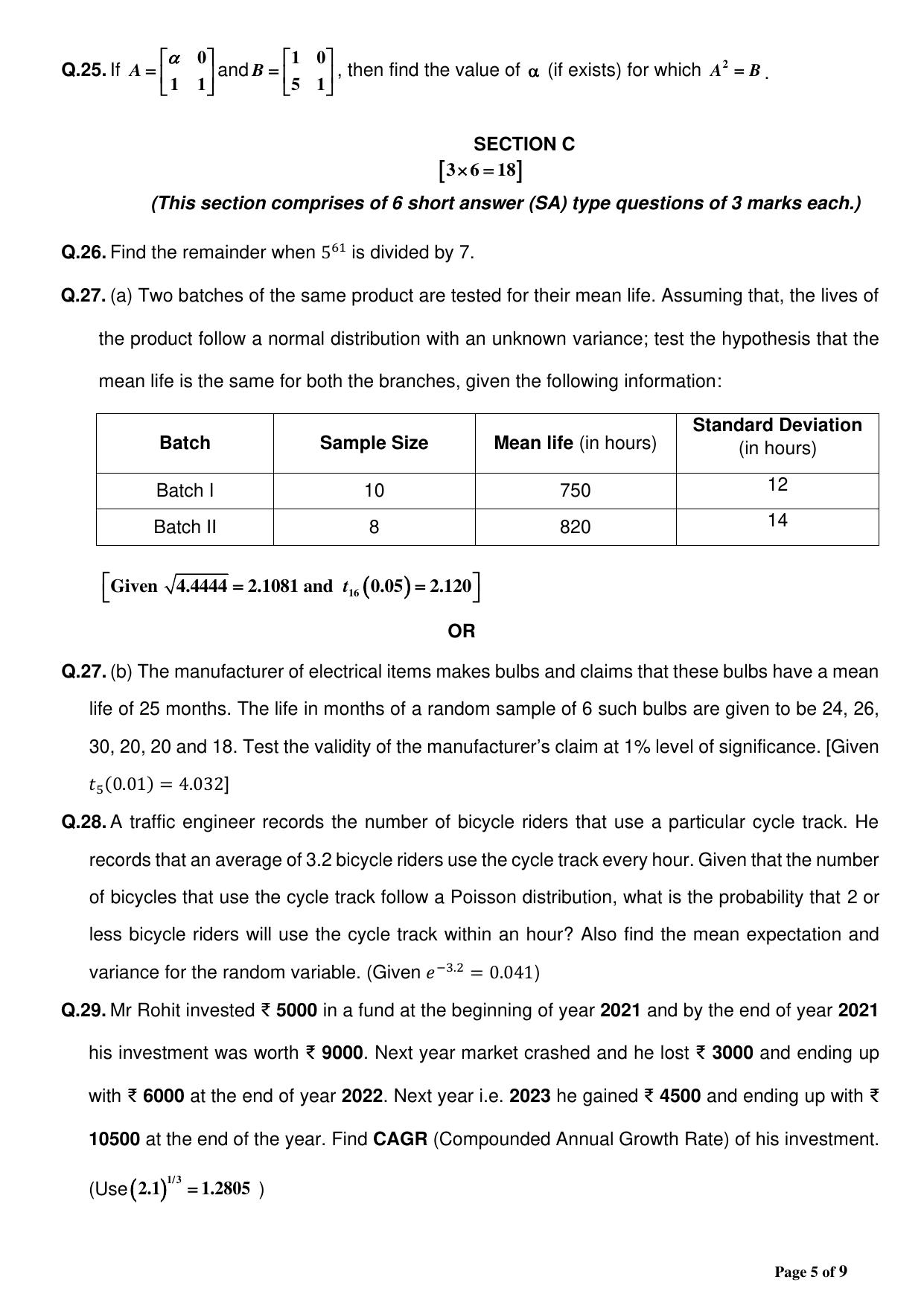 CBSE Class 12 Applied Mathematics (For Visually Impaired) Sample Question Paper 2024-25 - Page 5