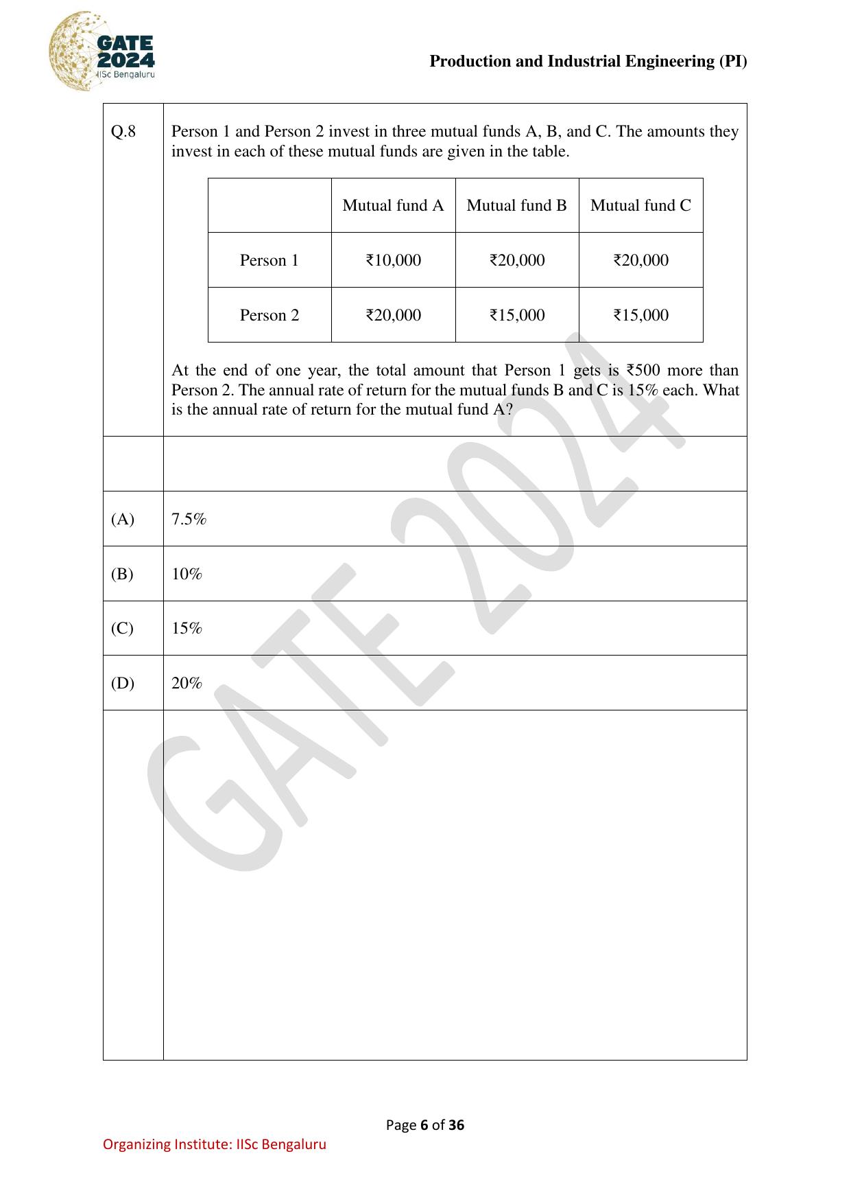 GATE 2024 Production and Industrial Engineering (PI) Question Paper - Page 6