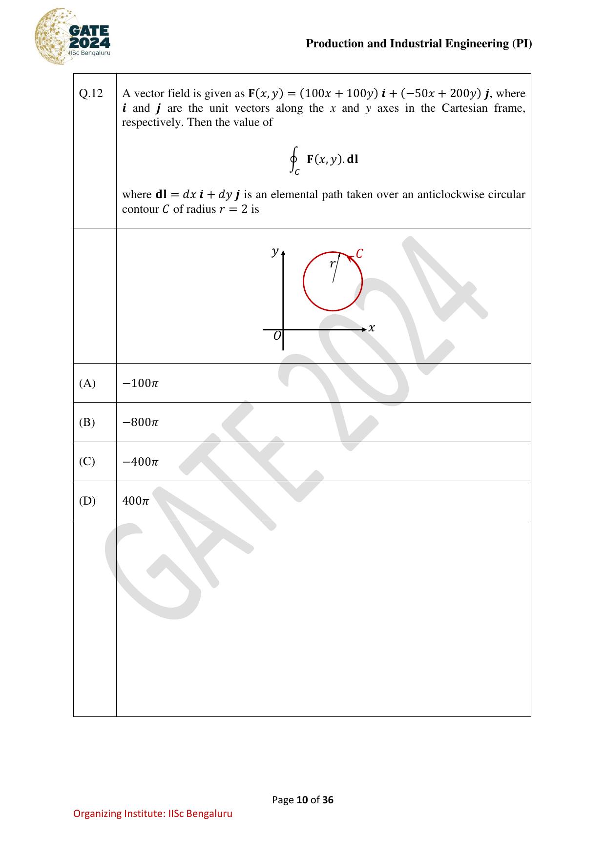 GATE 2024 Production and Industrial Engineering (PI) Question Paper - Page 10