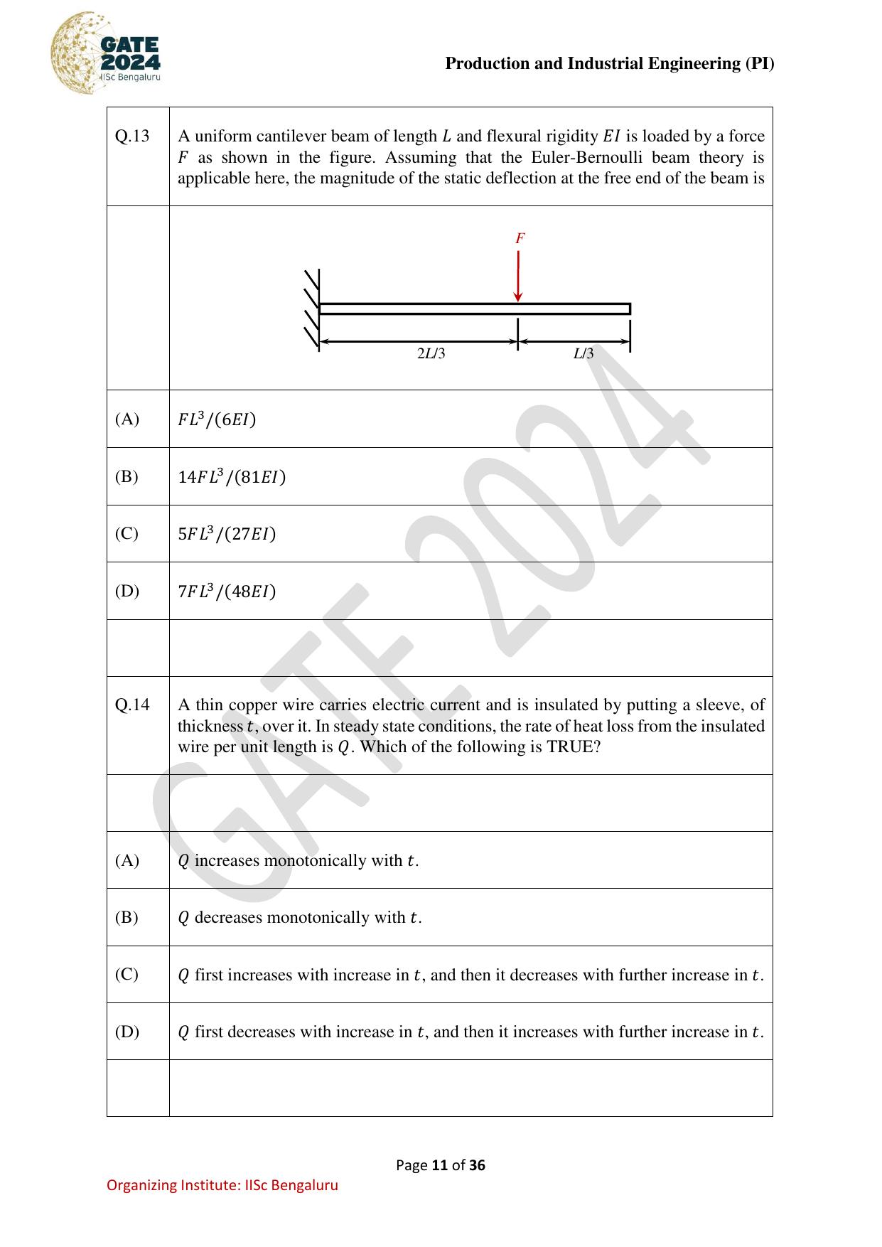 GATE 2024 Production and Industrial Engineering (PI) Question Paper - Page 11