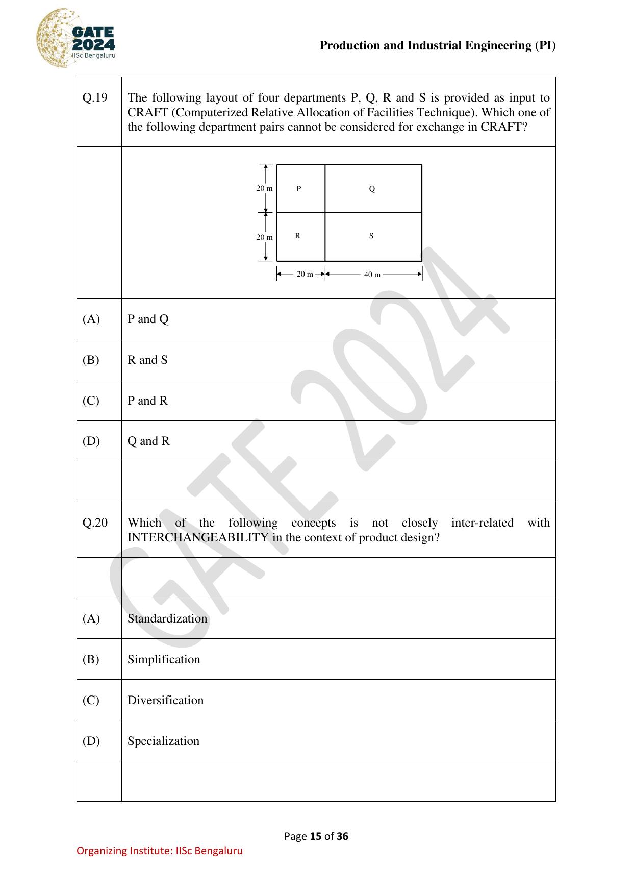 GATE 2024 Production and Industrial Engineering (PI) Question Paper - Page 15