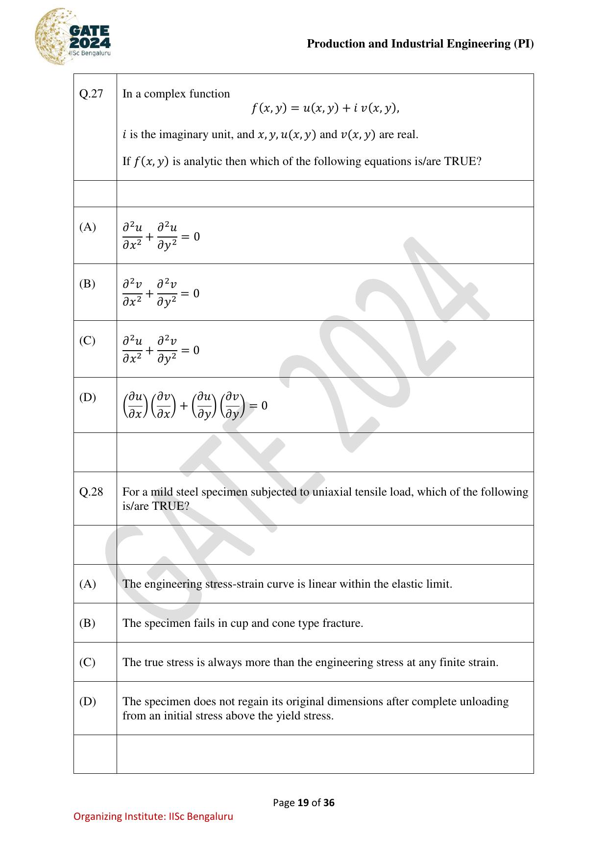 GATE 2024 Production and Industrial Engineering (PI) Question Paper - Page 19