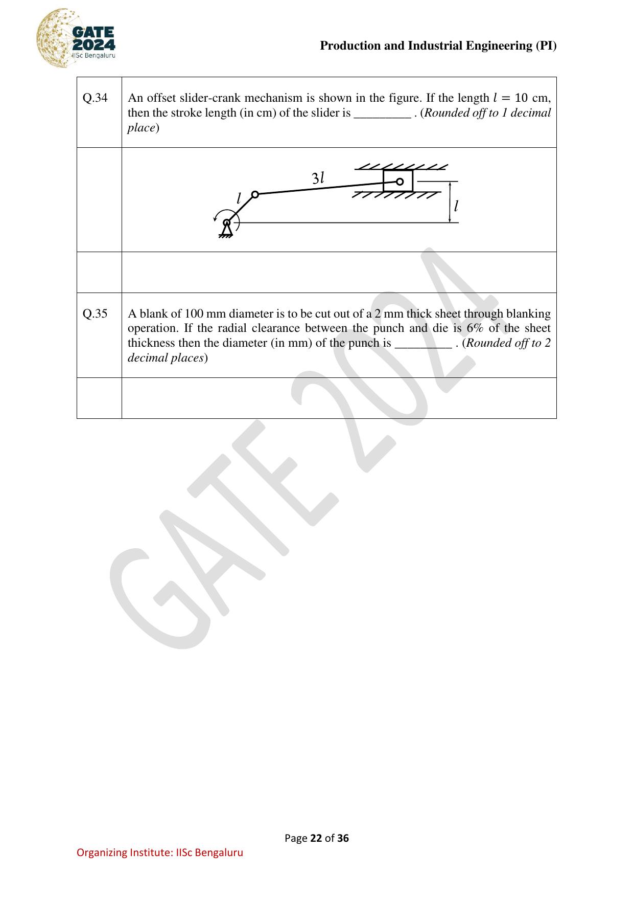 GATE 2024 Production and Industrial Engineering (PI) Question Paper - Page 22