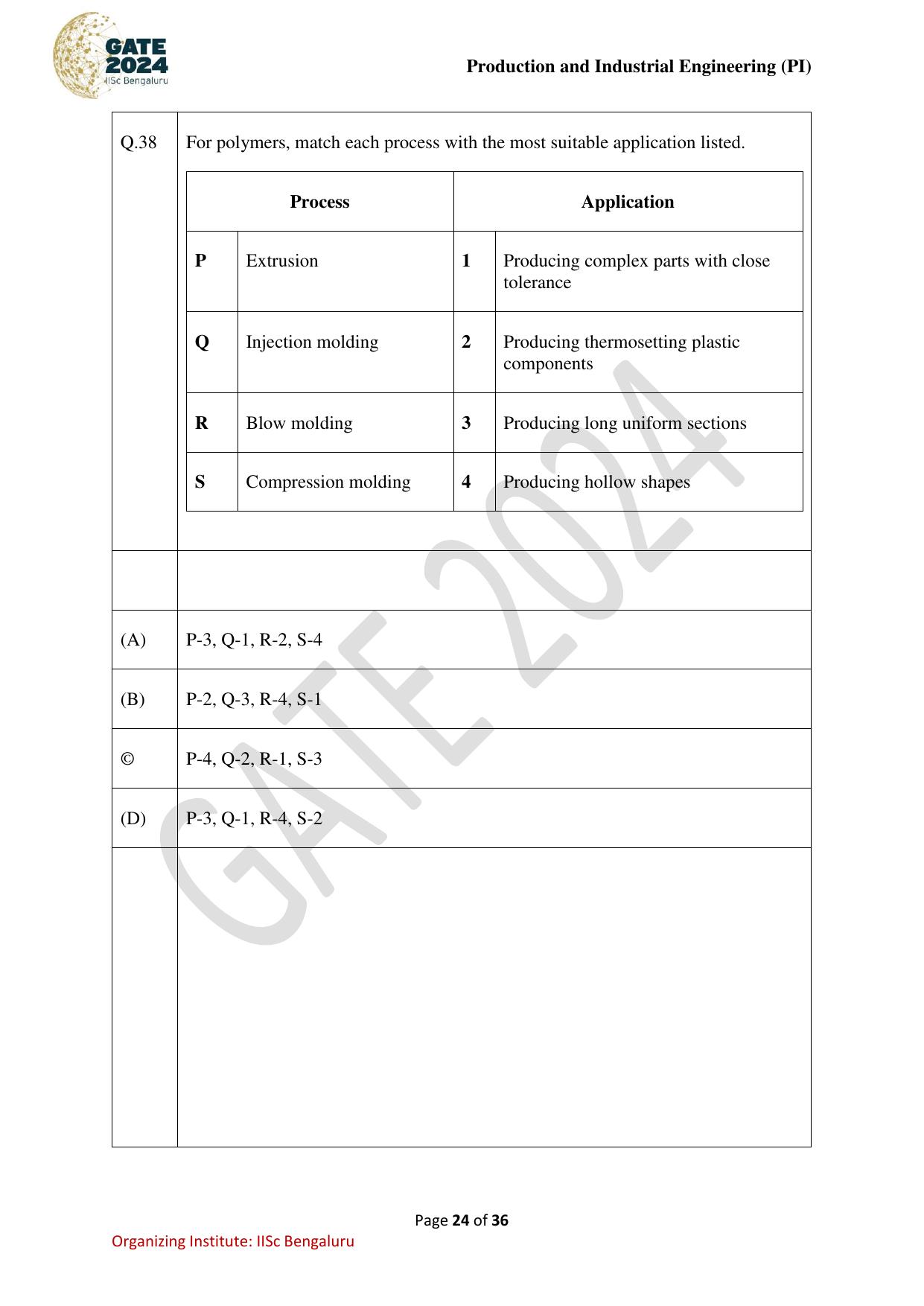 GATE 2024 Production and Industrial Engineering (PI) Question Paper - Page 24