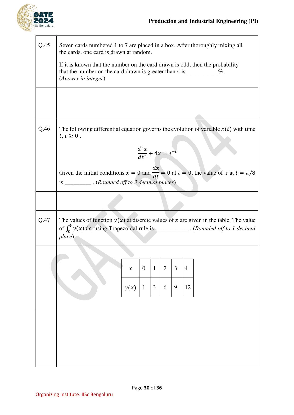 GATE 2024 Production and Industrial Engineering (PI) Question Paper - Page 30