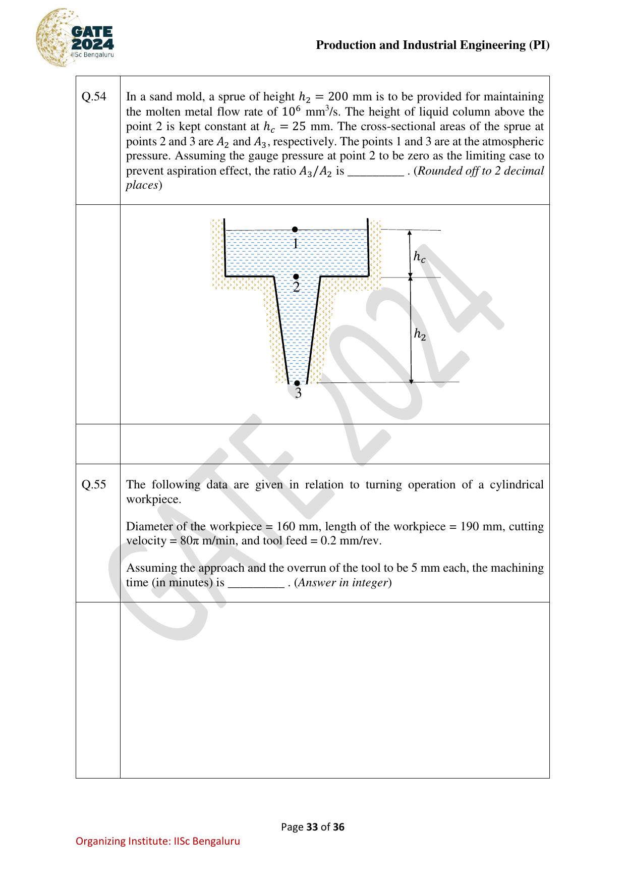 GATE 2024 Production and Industrial Engineering (PI) Question Paper - Page 33