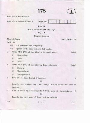 AP Inter 1st Year Fine Arts, Music-I (EM) May-2019-General Question Paper