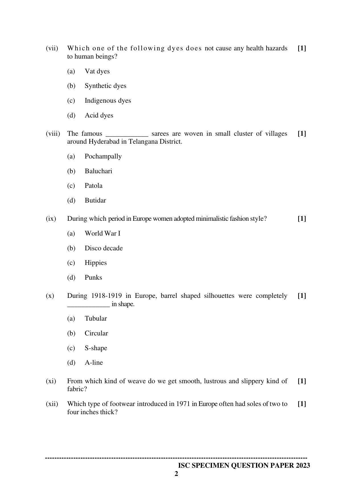 ISC Class 12 Fashion Designing Paper 1 Sample Paper 2023 - Page 2
