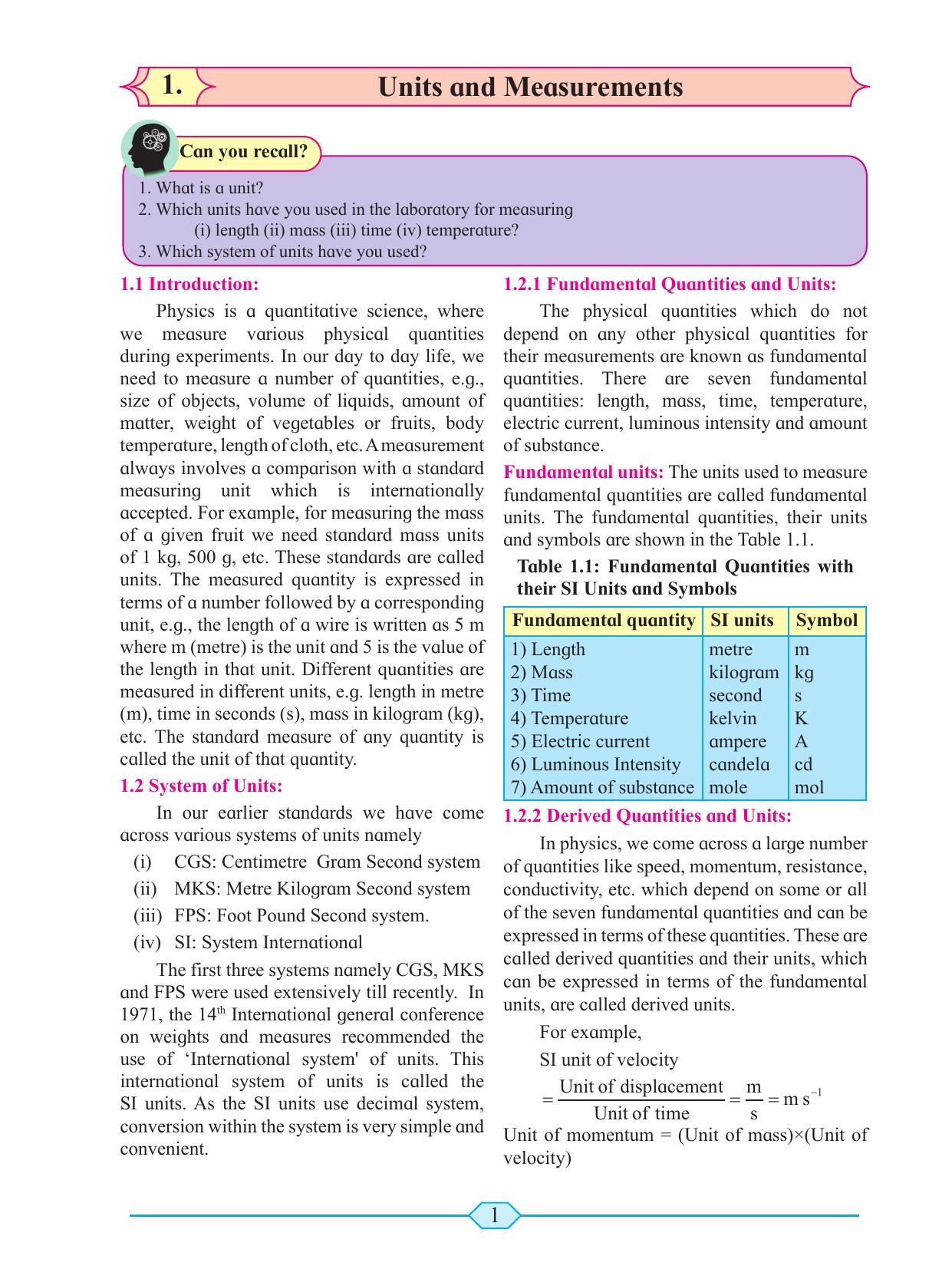 Maharashtra Board Class 11 Physics Textbook - Page 11