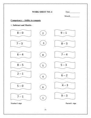 Worksheet for Class 1 Maths Subtraction Assigment 3