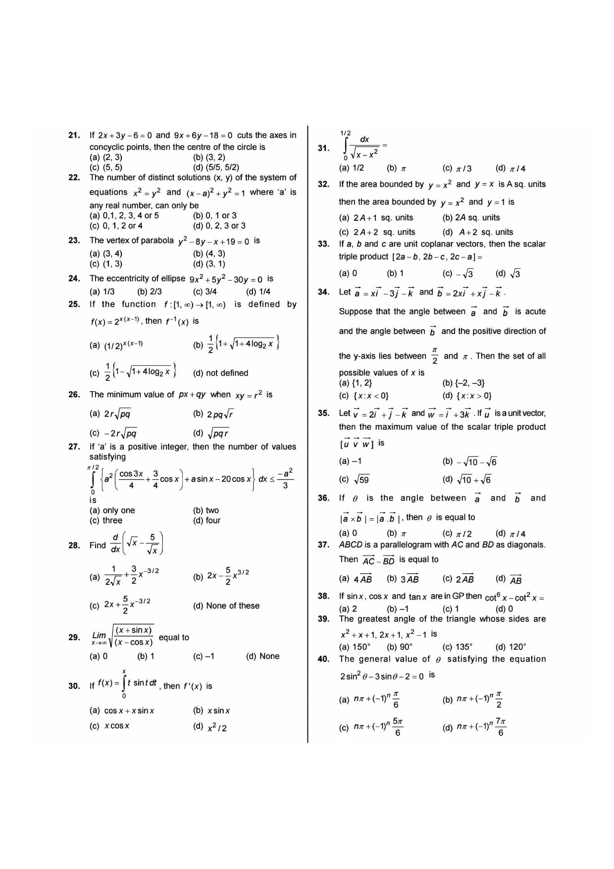 NIMCET 2011 Question Paper - Page 2