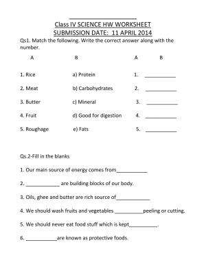 Worksheet for Class 4 Science Food Assignment 2