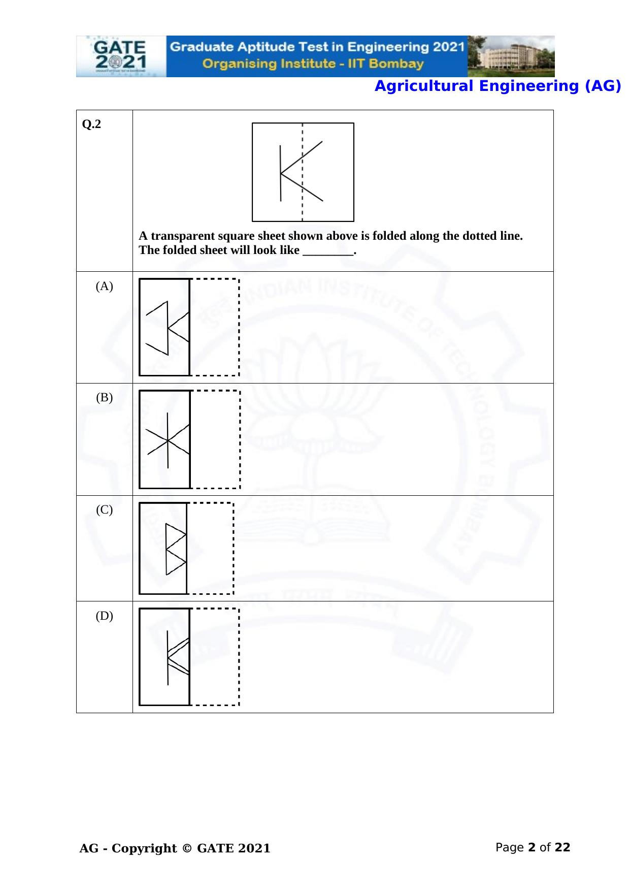 GATE 2021 Agricultural Engineering (AG) Question Paper - Page 2