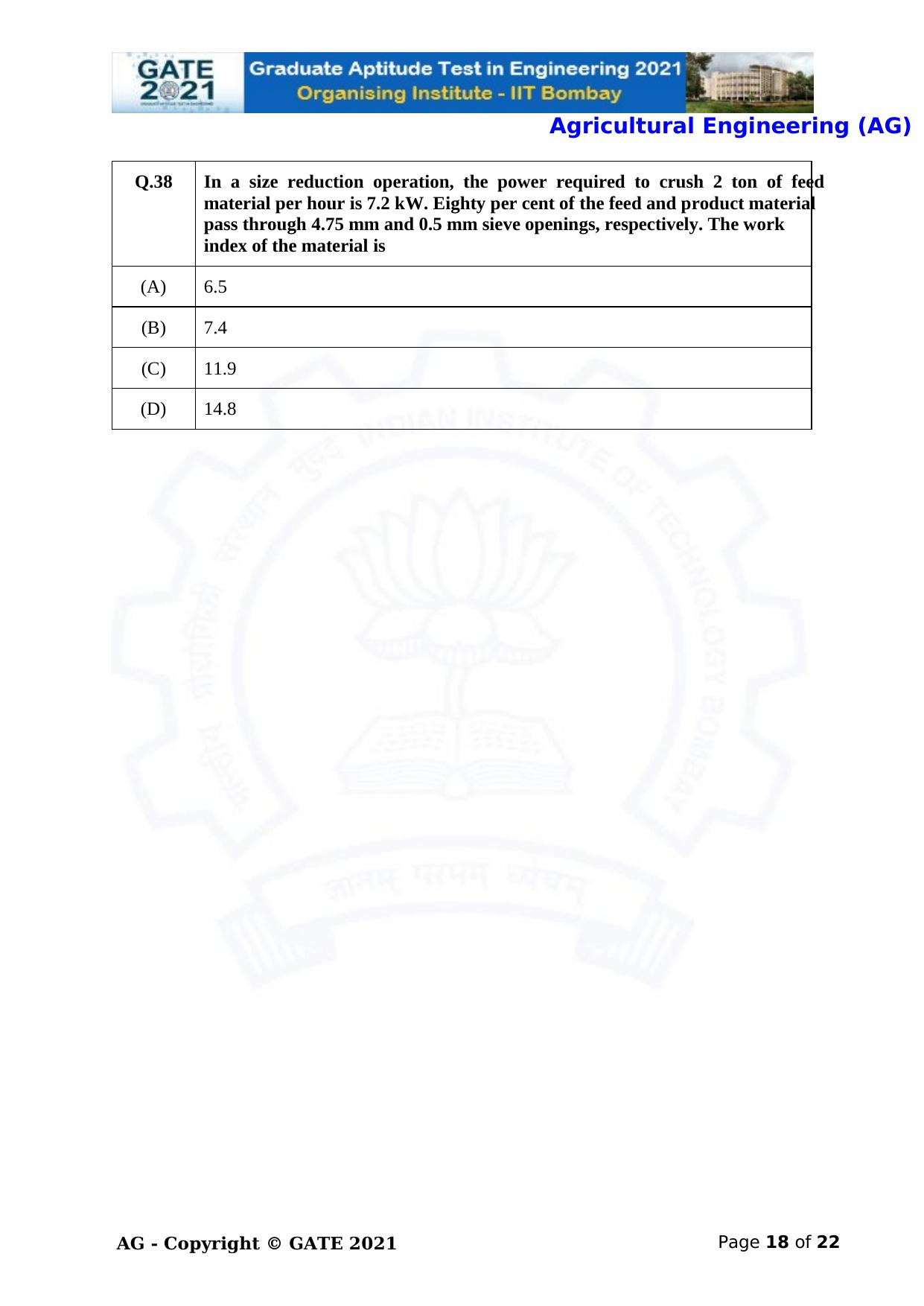 GATE 2021 Agricultural Engineering (AG) Question Paper - Page 18