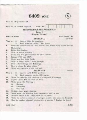 AP Inter 1st Year Microbiology and Pathology-I (Old) May-2019-Vocational Question Paper