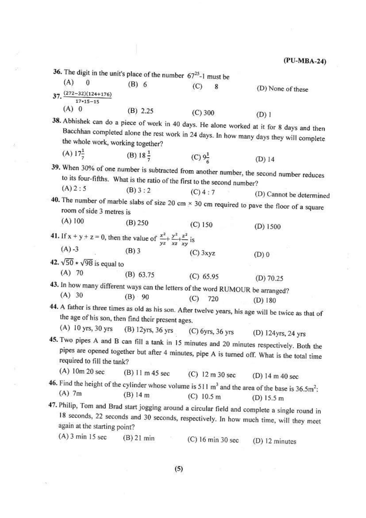 PU USOL MBA Entrance Exam 2024 Question Booklet - Page 6