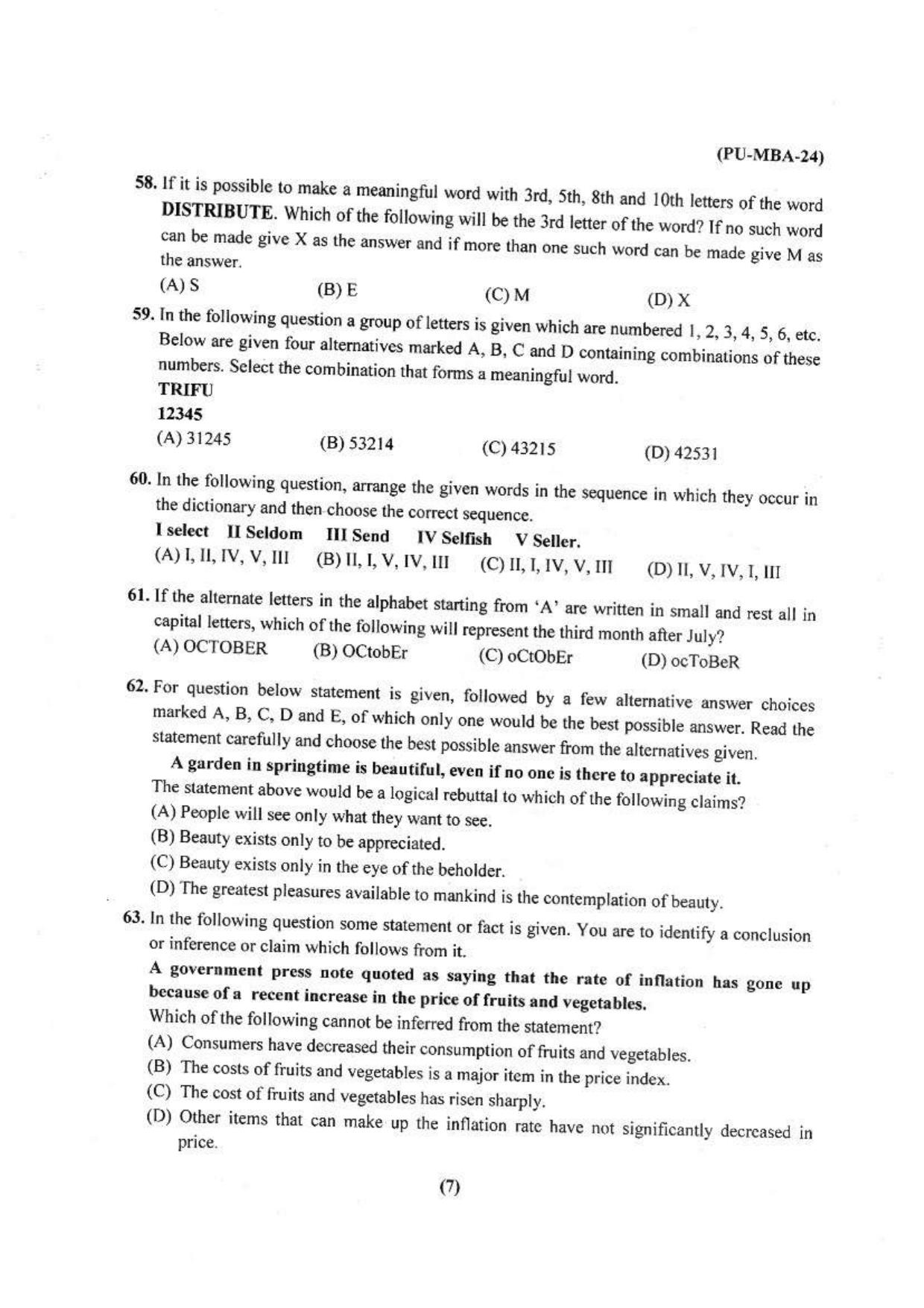PU USOL MBA Entrance Exam 2024 Question Booklet - Page 8