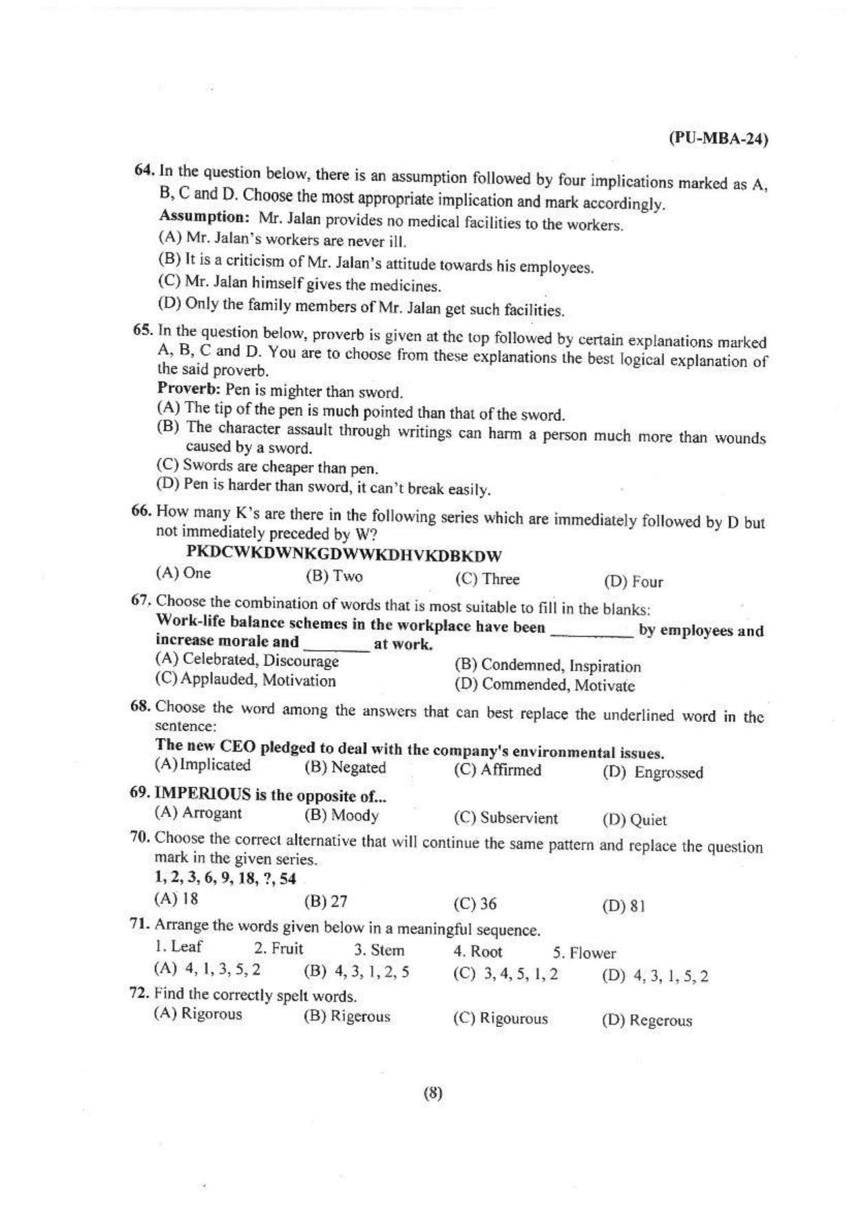 PU USOL MBA Entrance Exam 2024 Question Booklet - Page 9