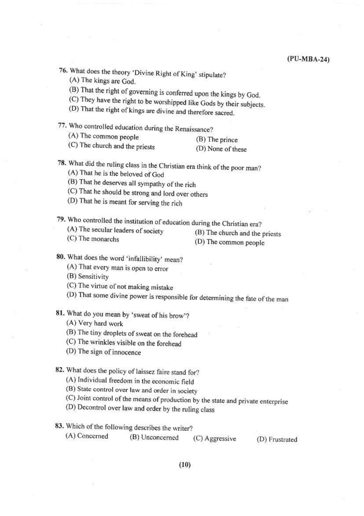PU USOL MBA Entrance Exam 2024 Question Booklet - Page 11