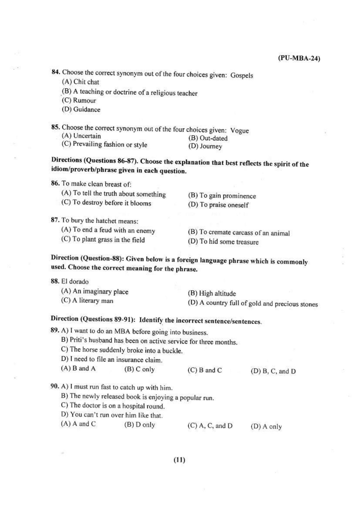 PU USOL MBA Entrance Exam 2024 Question Booklet - Page 12