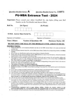 PU USOL MBA Entrance Exam 2024 Question Booklet