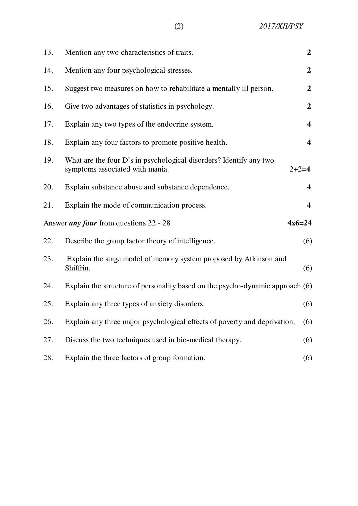 Nagaland Board Class 12 PSYCHOLOGY 2017 Question Papers - Page 2