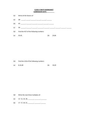 Worksheet for Class 5 Maths Factors Assignment 1