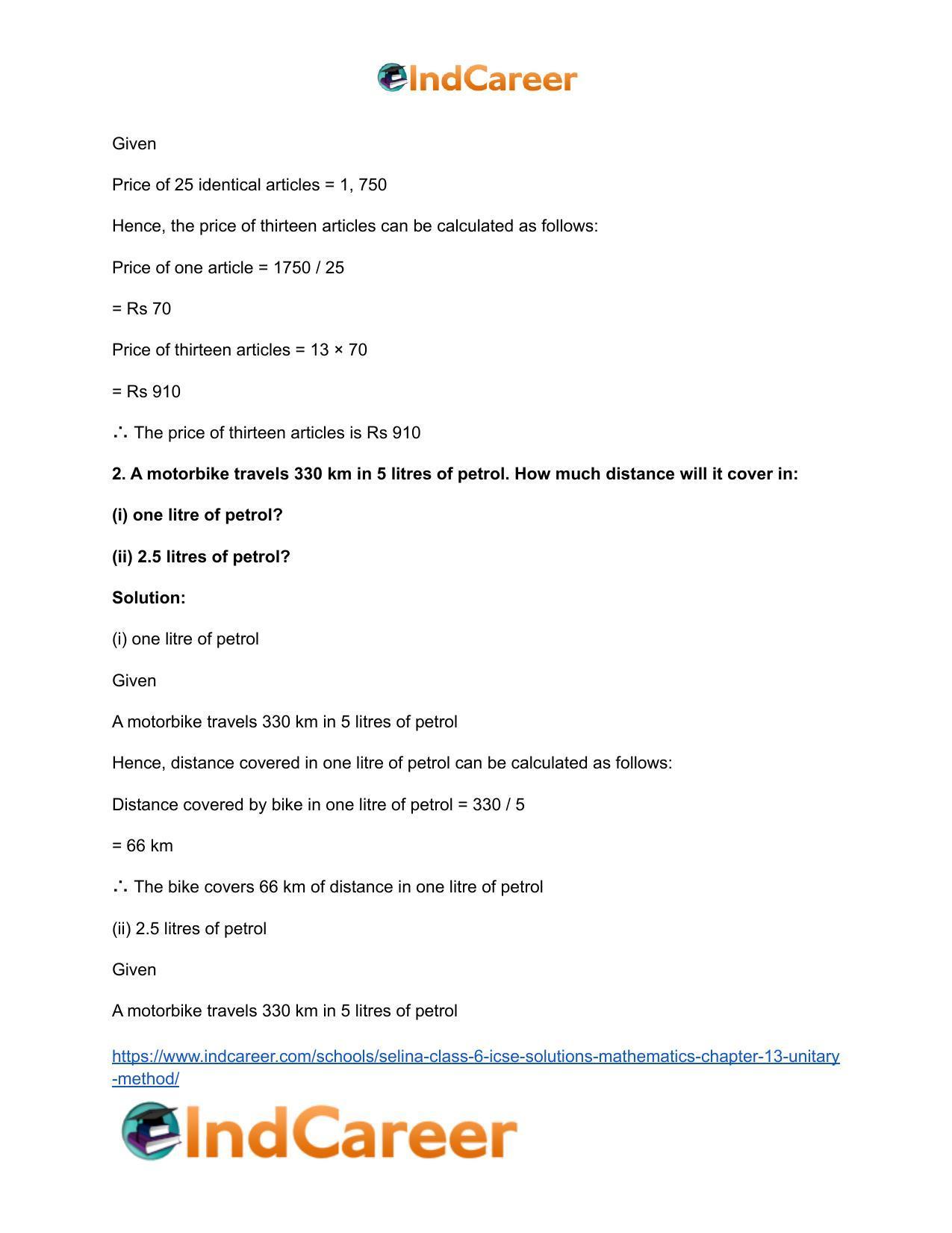 Selina Class 6 ICSE Solutions Mathematics : Chapter 13- Unitary Method - Page 3