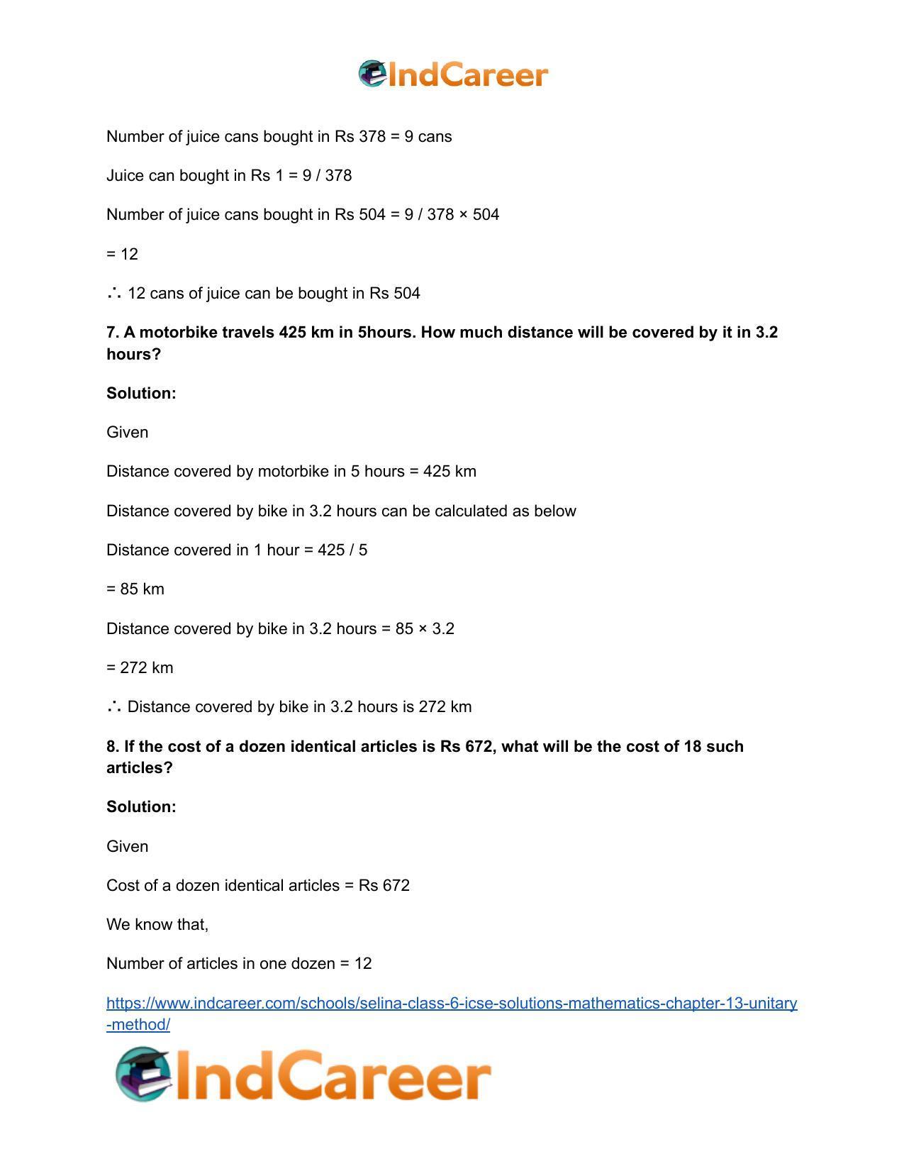 Selina Class 6 ICSE Solutions Mathematics : Chapter 13- Unitary Method - Page 7