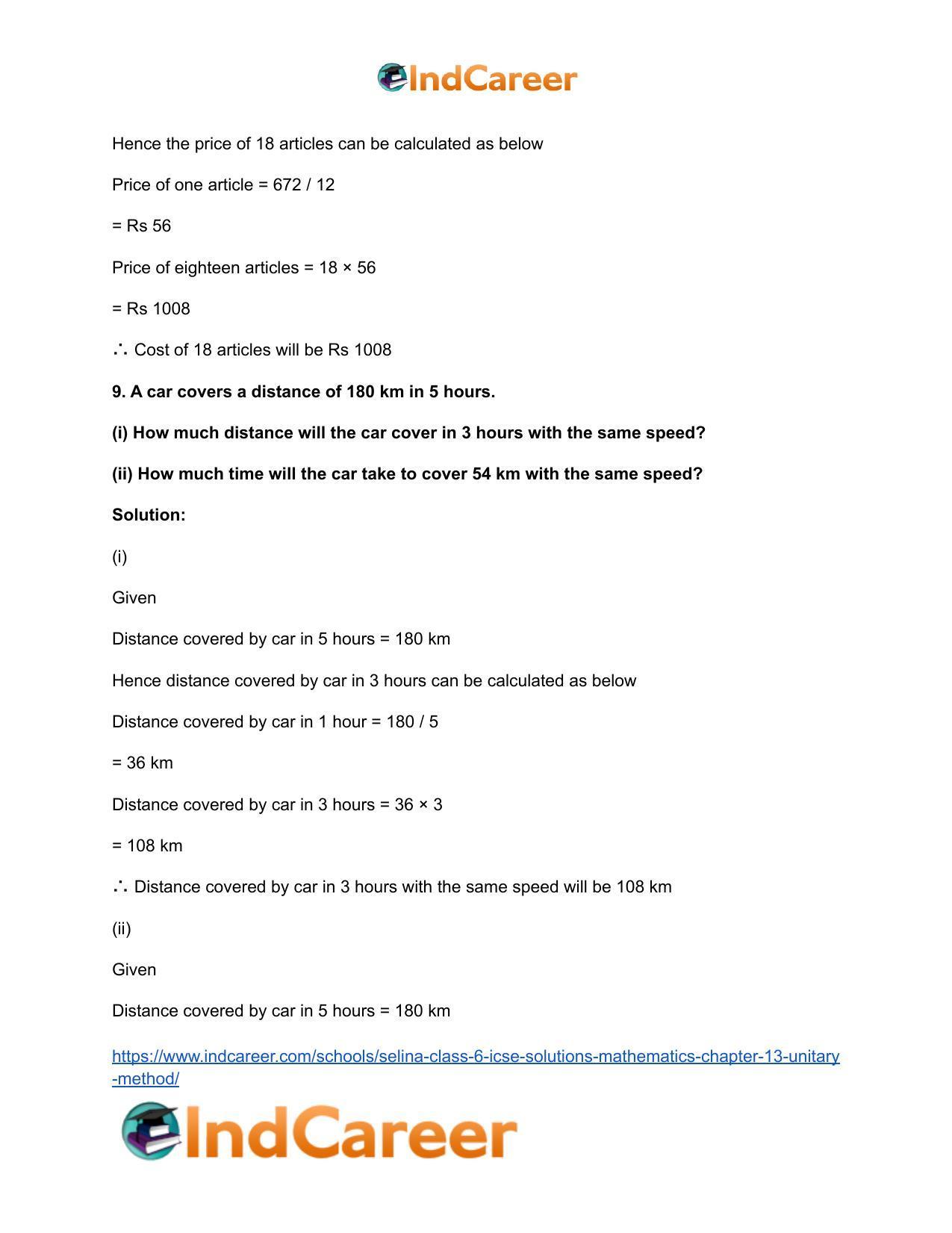 Selina Class 6 ICSE Solutions Mathematics : Chapter 13- Unitary Method - Page 8