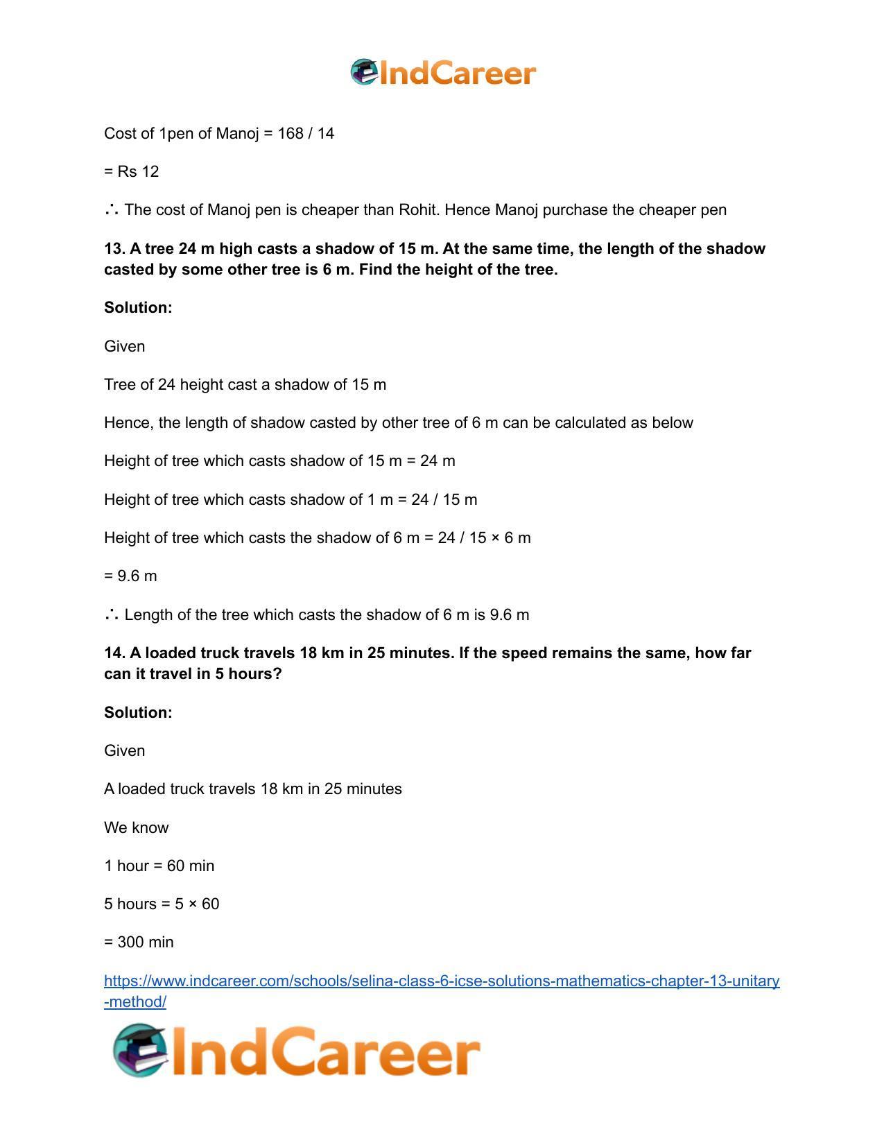 Selina Class 6 ICSE Solutions Mathematics : Chapter 13- Unitary Method - Page 11