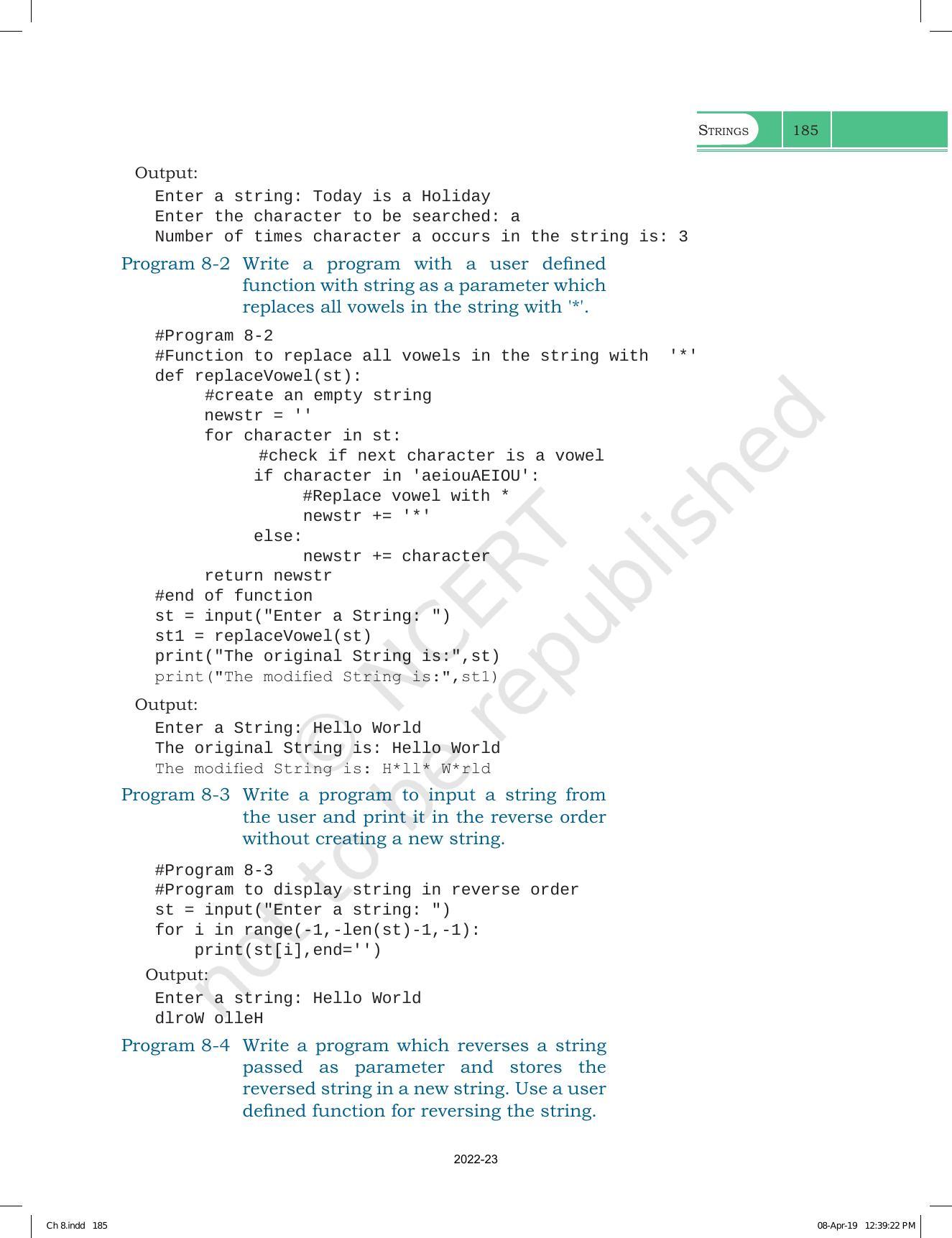 NCERT Book for Class 11 Computer Science Chapter 8 Strings - Page 11