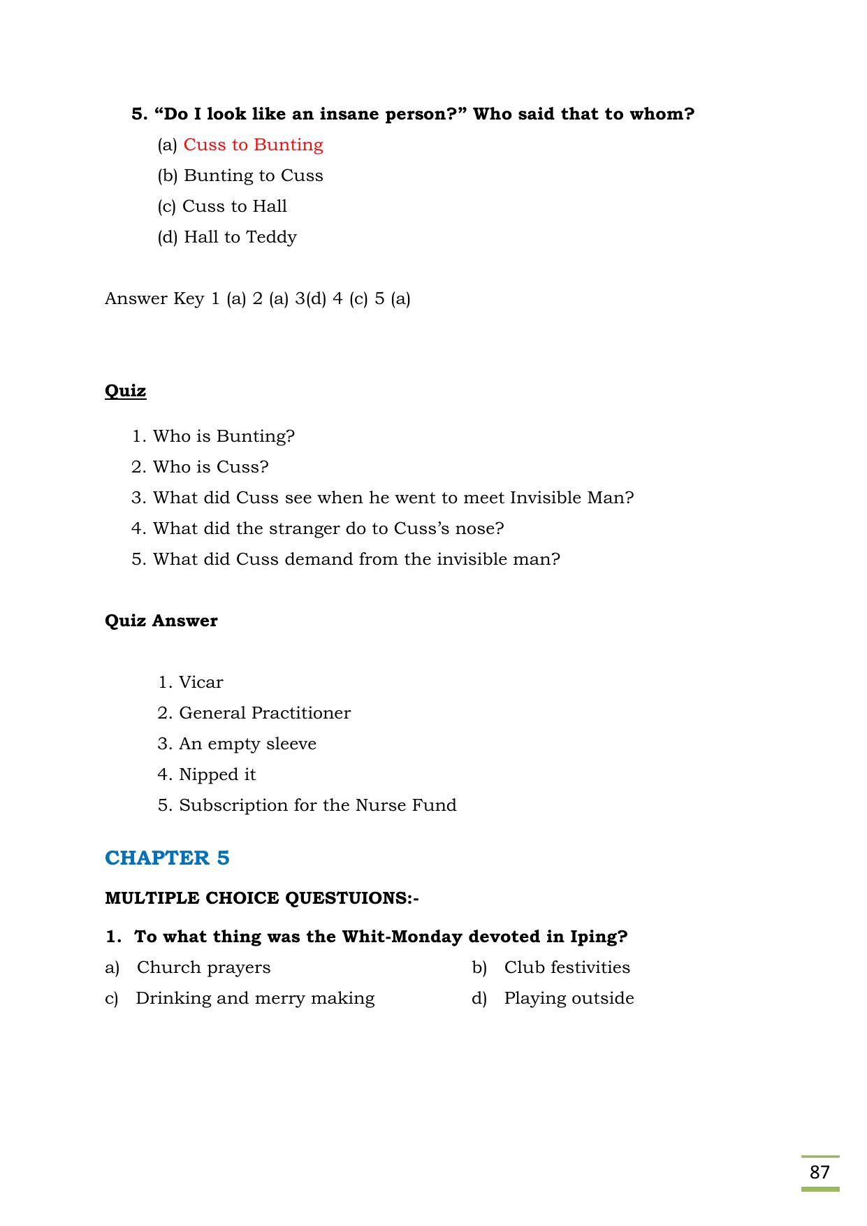 CBSE Worksheets for Class 11 English Invisible Man questions answers - Page 5