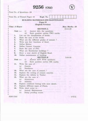 AP Inter 2nd Year Vocational Question Paper March - 2020 - Building Materials Maintenance - II (old)
