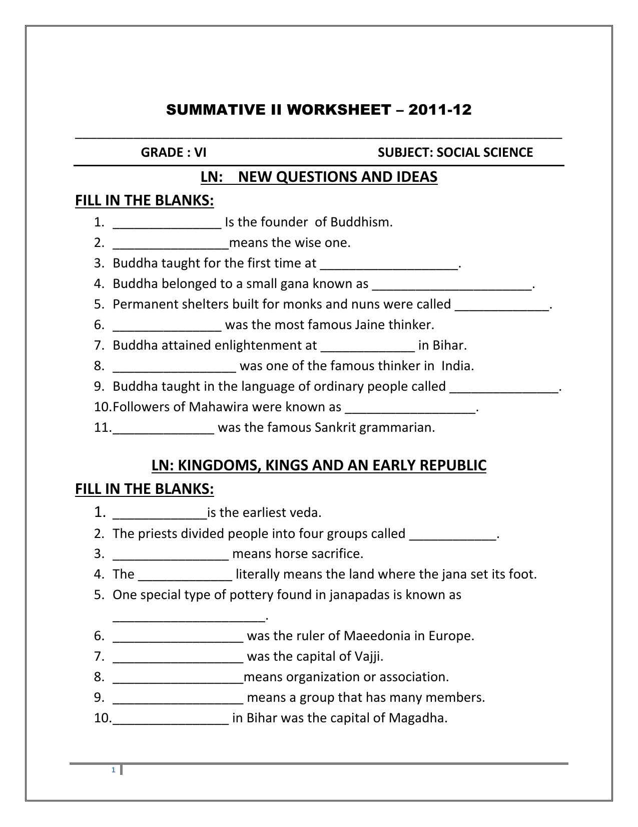 CBSE Worksheets for Class 6 Social Science Assignment 1 - Page 1
