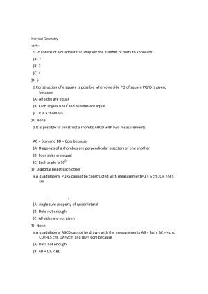 CBSE Worksheets for Class 8 Mathematics Practical Geometry Assignment 5