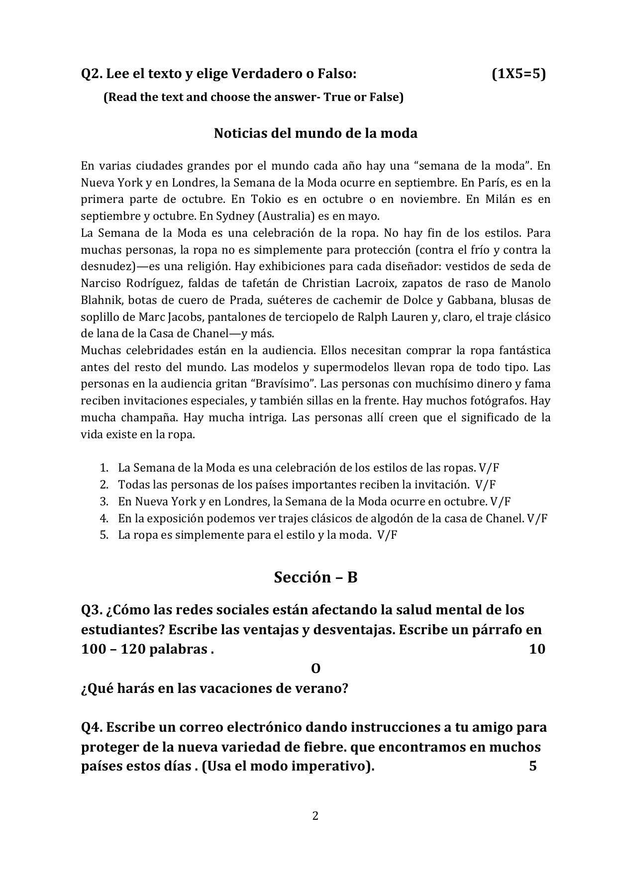 CBSE Class 10 Spanish Sample Papers 2023 - Page 2