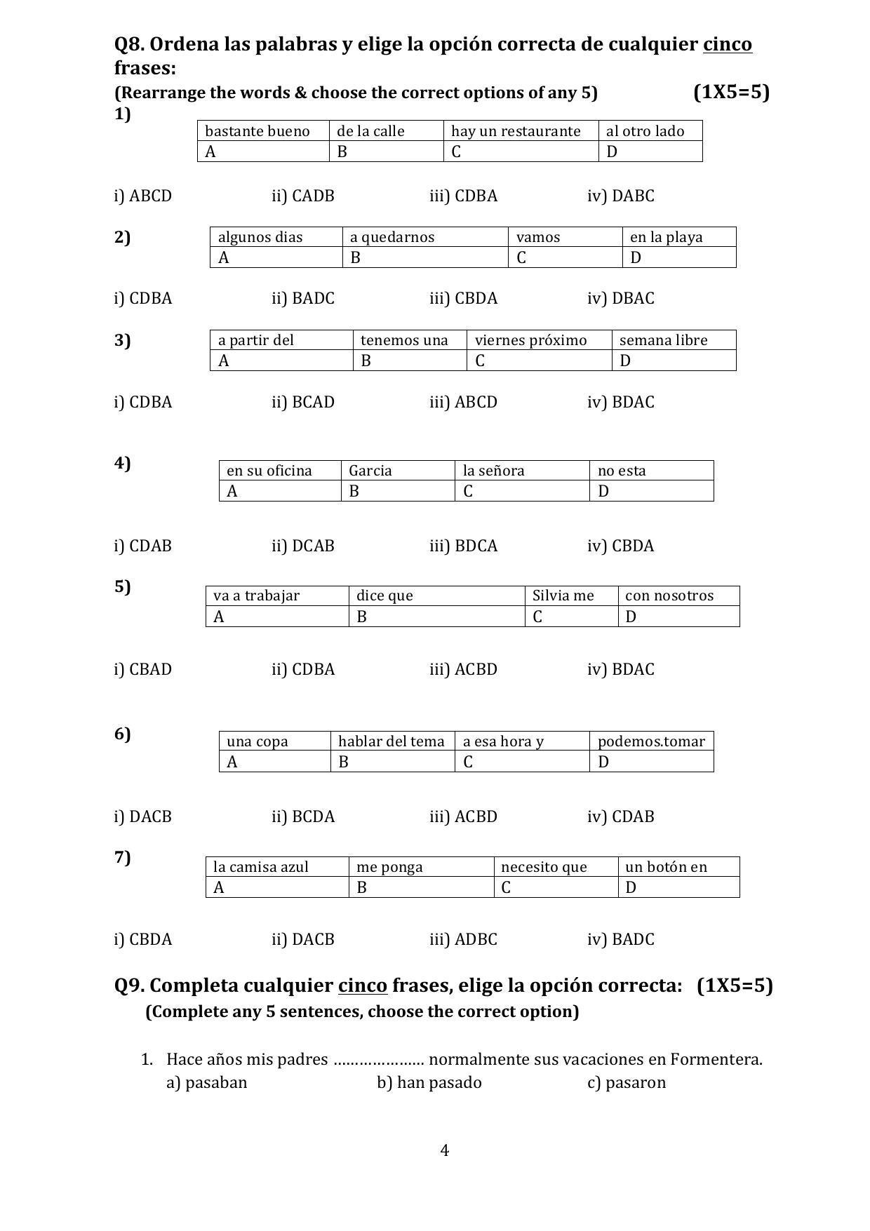 CBSE Class 10 Spanish Sample Papers 2023 - Page 4